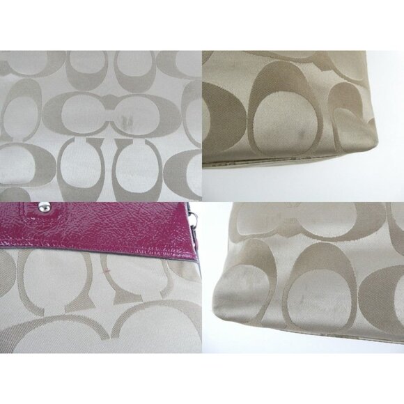 Coach Signature Khaki Burgundy Laura Tote Shoulder Bag F18335 - Picture 12 of 14